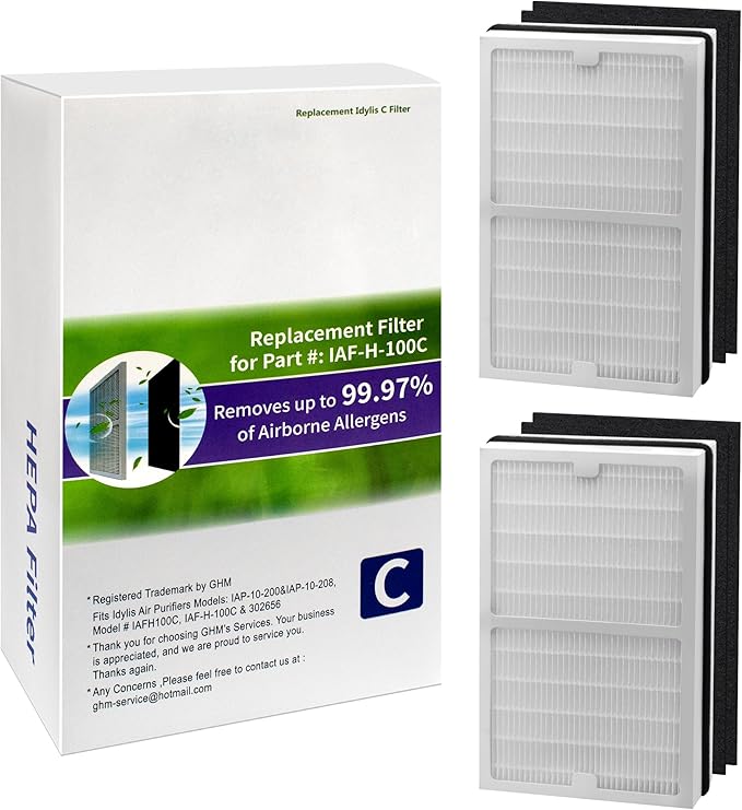 2 Pack IAF-H-100C Filter C Compatiable with Idylis Air Purifiers IAP-10-280 & IAP-10-200 (2 Pack Hepa Filter & 2 Activated Carbon Pre-Filter)