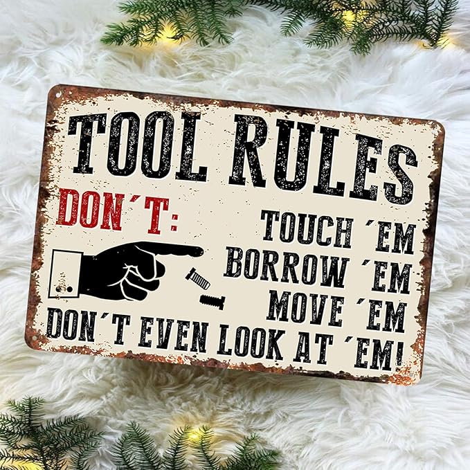 Garage Signs Metal Wall Decor - Vintage Tool Rule Metal Tin Signs for Men, Funny Shop Accessories Bar Decoration for Man Cave 8x12 Inch-FlexoryFit