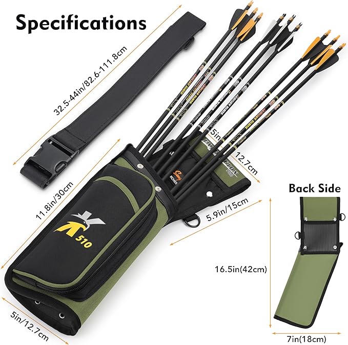 SUNYA X510 Field & Competition Hip Arrow Quiver | 3-Slot Noise-Free Archery Quiver with Sturdy Storage System (42x18cm)