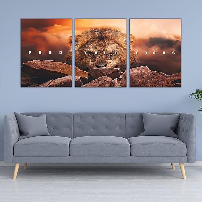 Motivational Wall Art Inspirational Wall Art 3 Pieces Canvas Poster Wall Painting Lion Artwork for Living Room Bedroom Home Decor Prints Pictures Office Wall Decor Framed Ready to Hang 60''Wx 28''H-FlexoryFit