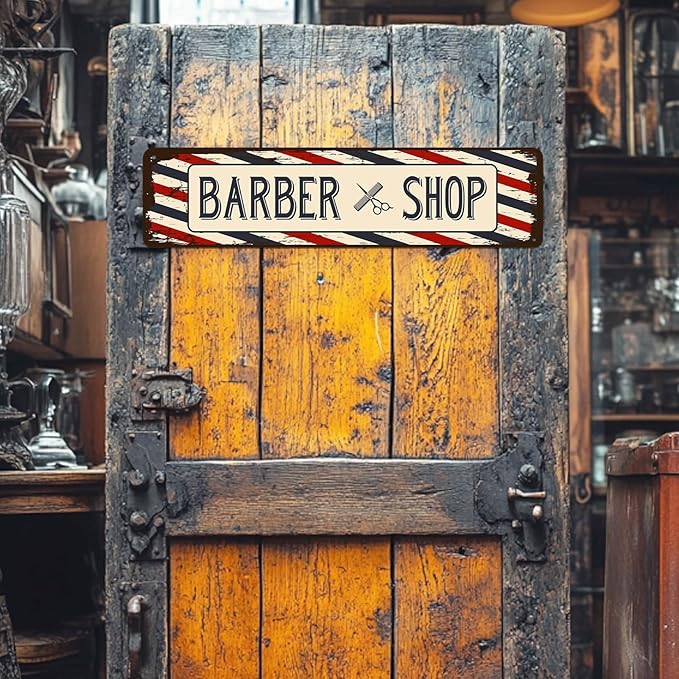 Barber Shop Decor Accessories - Barbershop Poster Metal Tin Signs Vintage Wall Art, Barber Gifts for Men Haircut Decorations 4x16 Inch-FlexoryFit