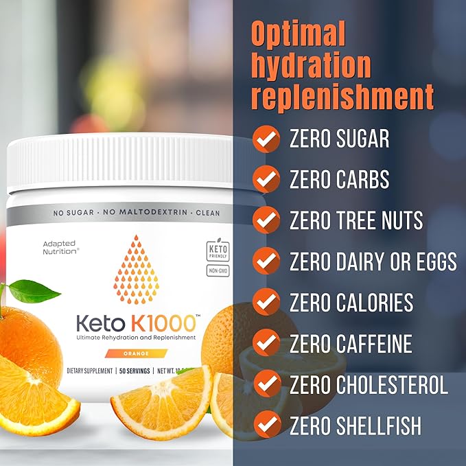 Hi-Lyte Keto K1000 Electrolyte Powder | Orange | Hydration Supplement Drink Mix | Boost Energy & Beat Leg Cramps | No Sugar, No Maltodextrin | 50 Servings-FlexoryFit