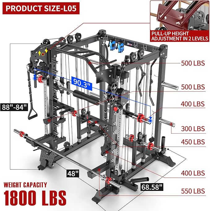 Power Cage,1600lbs Multi-Function Power Rack with Adjustable Cable Crossover System and More Training Attachment, Weight Cage for Home Gym-FlexoryFit