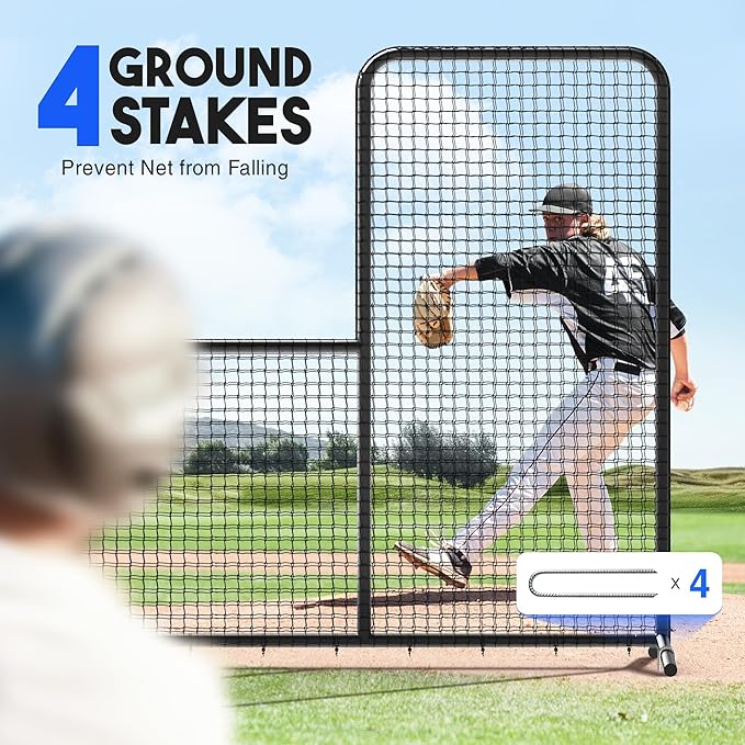 Yes4All Portable L-Screen Baseball 7x7ft with 2 Baseballs, Rubber Wheels - L Screen Baseball for Batting Cage, Protective Pitching Screen Net Double Layers, Carry Bag Included