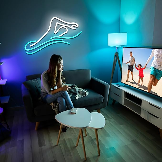 Man Swim Neon Sign For Swimming Pool Club Wall Sign Decor Teen Boy Sports Gifts Man Cave Game Room Bar Pub 16.5"×8.7"-FlexoryFit