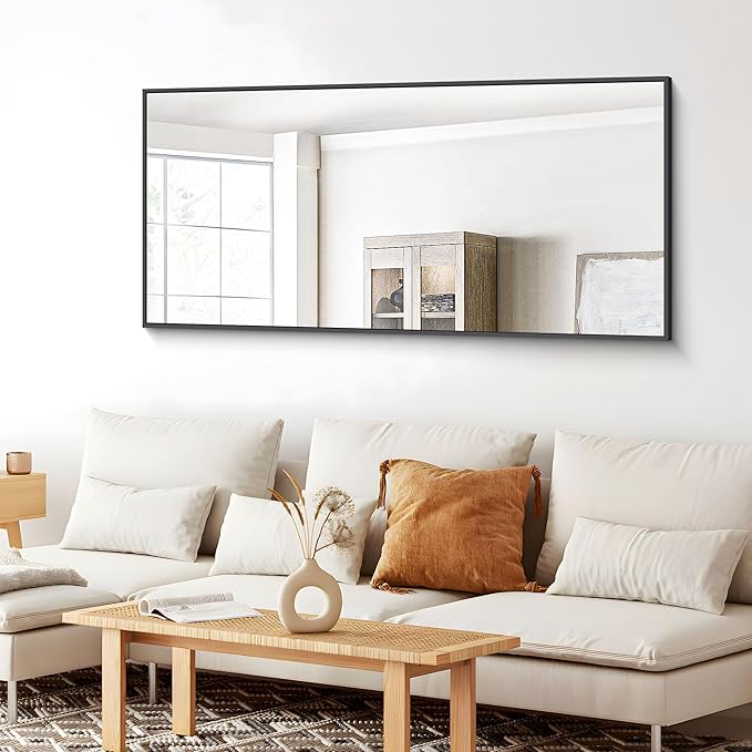 Bathroom Mirror,24x48 inch Wall Mirror for Bathroom Wall Mounted Black Rectangle Square Corner Mirrors, Black Bathroom Mirror for Living Room, Farmhouse, Bedroom Entryway, Horizontal/Vertical