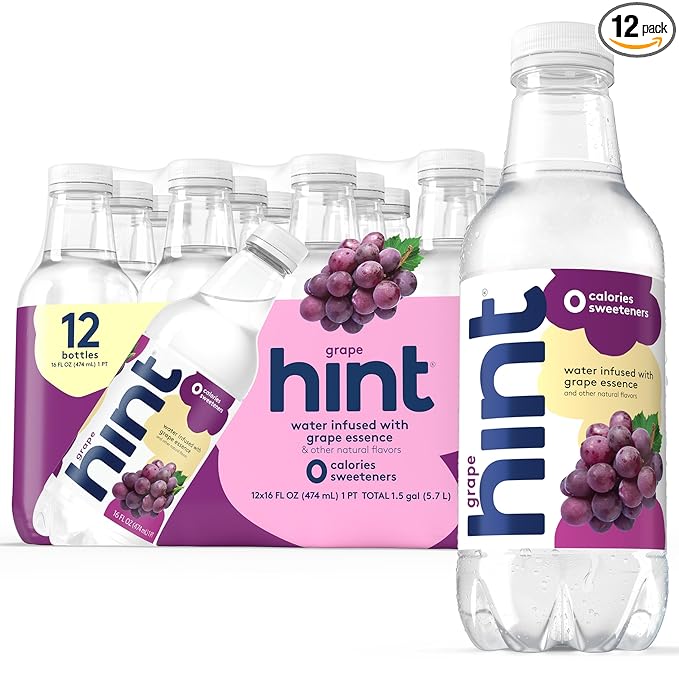 Hint Fruit-Infused Bottled Water, Grape - Sugar Free Flavored Water with Zero Calories, Naturally Flavored, and No Artificial Sweeteners - 16 Fl Oz (Pack of 12)-FlexoryFit