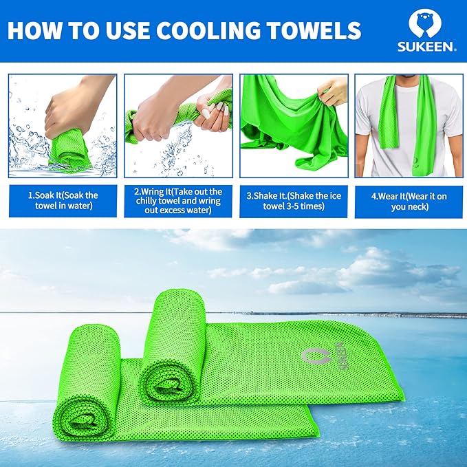Sukeen 12 Pack Cooling Towel (40"x12"), Ice Towel Sets,Soft Breathable Chilly Towel,Microfiber Towel for Yoga,Sport,Running,Gym,Workout,Camping,Fitness,Workout-FlexoryFit