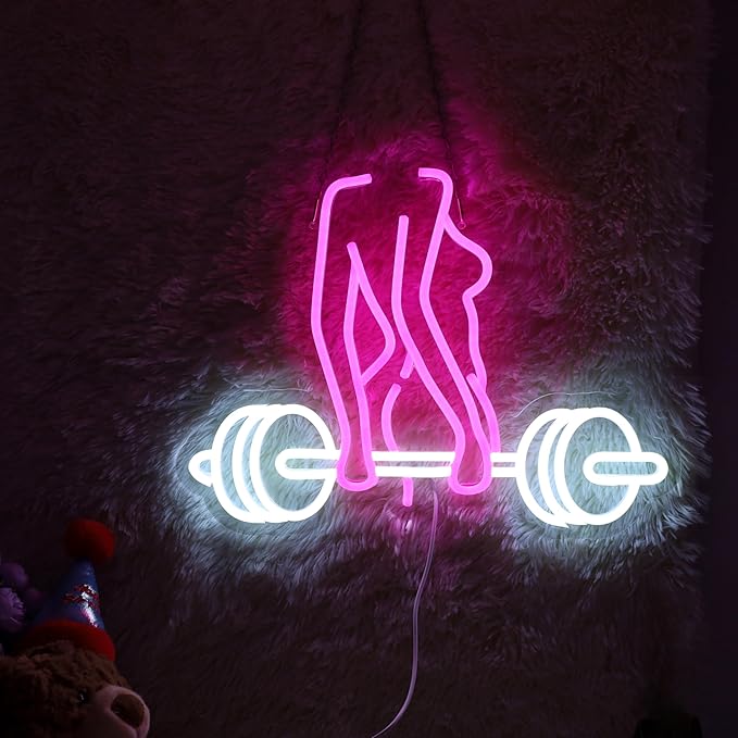 Neon Woman Barbell Neon Sign Dumbbell Lady Neon Light Barbell Light Sign Dimmable Weightlifting LED Neon Light for Home Gym Decor Bar Pub Lifting Wall Room Decor Man Cave Game Room 16.5"×12.4"