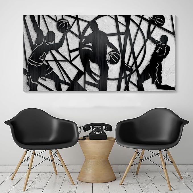 Large Sports Wall Art, Black and White Wall Art Basketball Poster Canvas Print Modern Pictures Paintings Ready to Hang Boys Teen Room Bedroom Home Office Gym Decor 29x58 IN-FlexoryFit