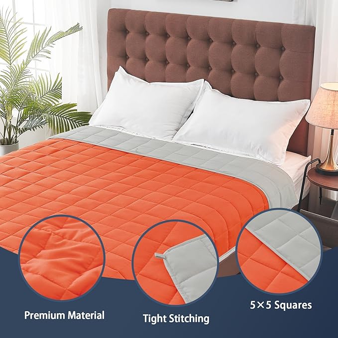 yescool Weighted Blanket for Adults (20 lbs, 88โ x 104โ, Orange) Cooling Heavy Blanket for Sleeping Perfect for 190-210 lbs, Queen Size Breathable Blanket with Premium Glass Bead, Machine Washable