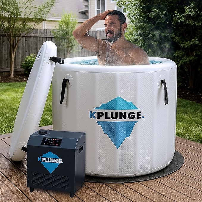 Arctic Fox 39" 1-Person Inflatable Cold Plunge Ice Bath or Hot Tub with 3/4 HP Chiller and Heater, PVC Insulated Lid, Hand Pump, Repair Kit, 88-Gallon Capacity, Indoor/Outdoor Tub β Gray
