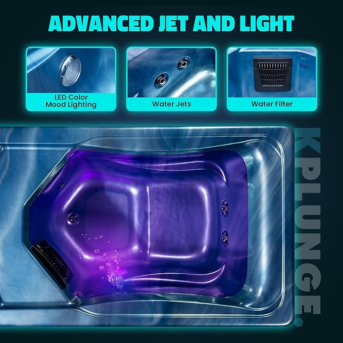 Borealis 69-in. All-in-One Cold Plunge and Hot Tub with Built-in Chiller | Acrylic Interior with 2 Jets, Bluetooth Speakers, Lights, WiFi App Control Chiller for Indoor/Outdoor Use β Blue