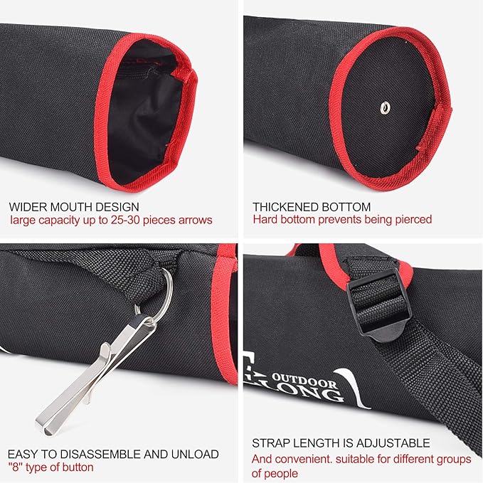 YLS Archery Hip and Back Quiver for Arrows - Black Arrow Quiver for Kids and Adults - Adjustable Arrow Holder with a Padded Strap and Belt Clip - Archery Accessories for Field and Practice