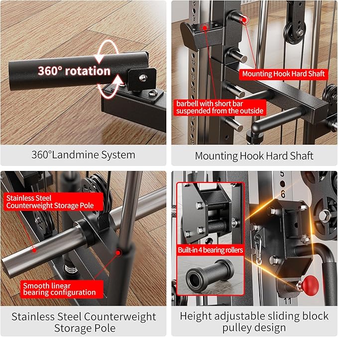Power Cage,1600lbs Multi-Function Power Rack with Adjustable Cable Crossover System and More Training Attachment, Weight Cage for Home Gym-FlexoryFit