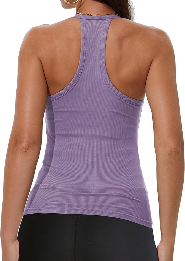 iGENJUN Workout Tops for Women Racerback Basic Tank Summer 2025 Camisole V Neck Slim Fit Ribbed Sleeveless-FlexoryFit