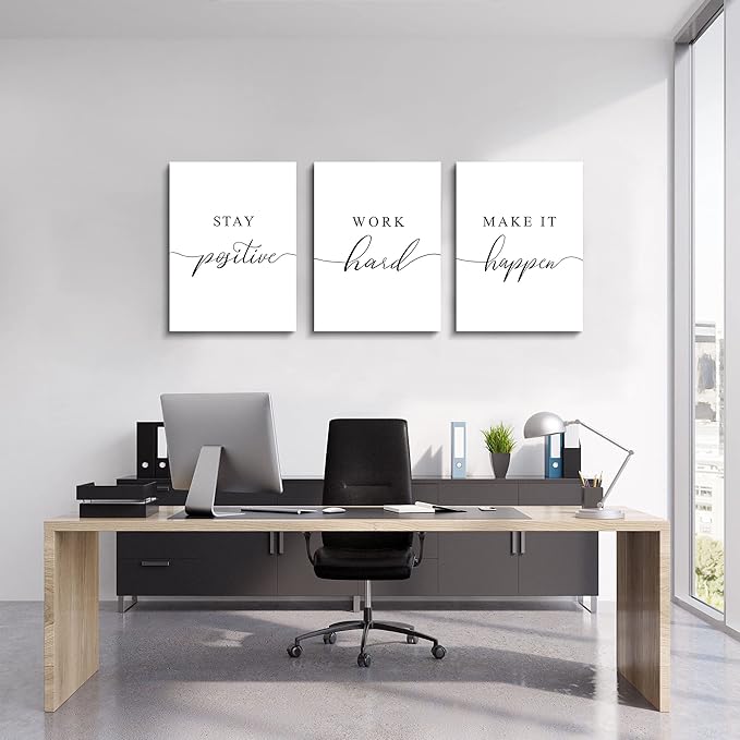 Framed Canvas Wall Art Positive Quote, Office Art, White Large Poster, Motivational Artwork Set of 3 Prints, Inspirational Poster Prints (G-3pcs,12x16inchx3pcs)-FlexoryFit