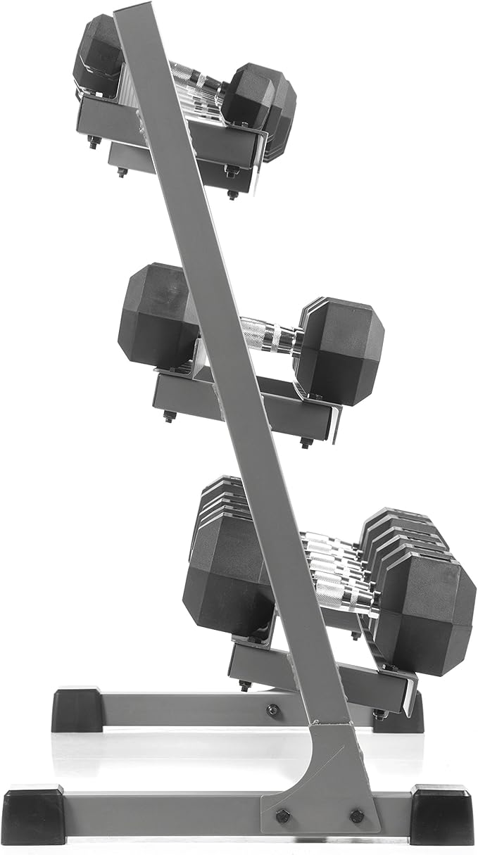 XMARK Dumbbell Set with Rack, Weights Dumbbells, Multiple Free Weights and Horizontal Storage for Home Gym Strength Training, Storage Rack Color Options-FlexoryFit