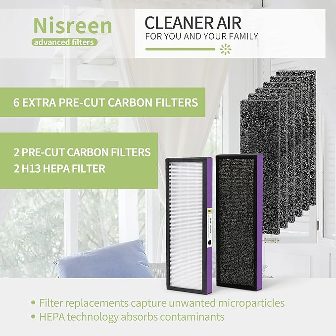 FLT4850PT Air Puri-fier Filter Replacement Filter Compatible with Germ-Guardian Filter B AC4850PT AC4300WPT AC4900 Air Puri-fier, 2 HEPA and 6 Pre-Filter