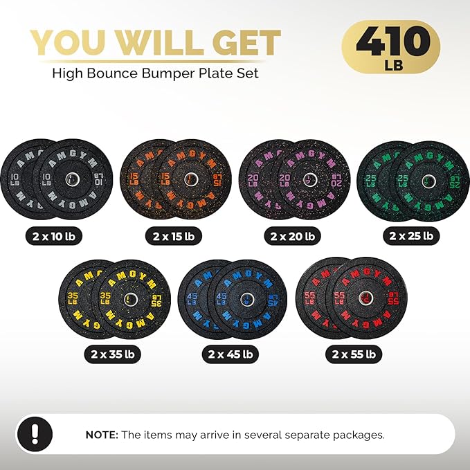 2 Inch Bumper Plates,10-500lbs,Barbell Rubber Olympic Weight Plates Set for Home Gym, Strength Training & Weight Lifting, Multiple Options Colors
