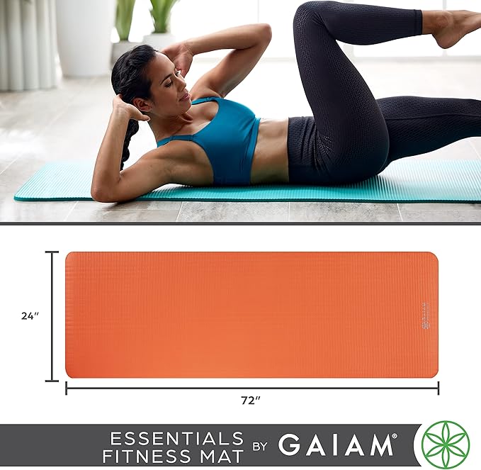 Gaiam Essentials Thick Yoga Mat Fitness & Exercise Mat with Easy-Cinch Yoga Mat Carrier Strap, 72"L x 24"W x 2/5 Inch Thick-FlexoryFit