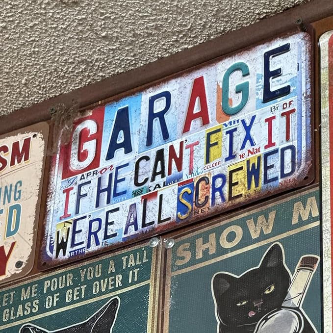 Vintage Garage Wall Decor Metal Sign Tin Signs Poster - If He Can't Fix It We're All Screwed-FlexoryFit