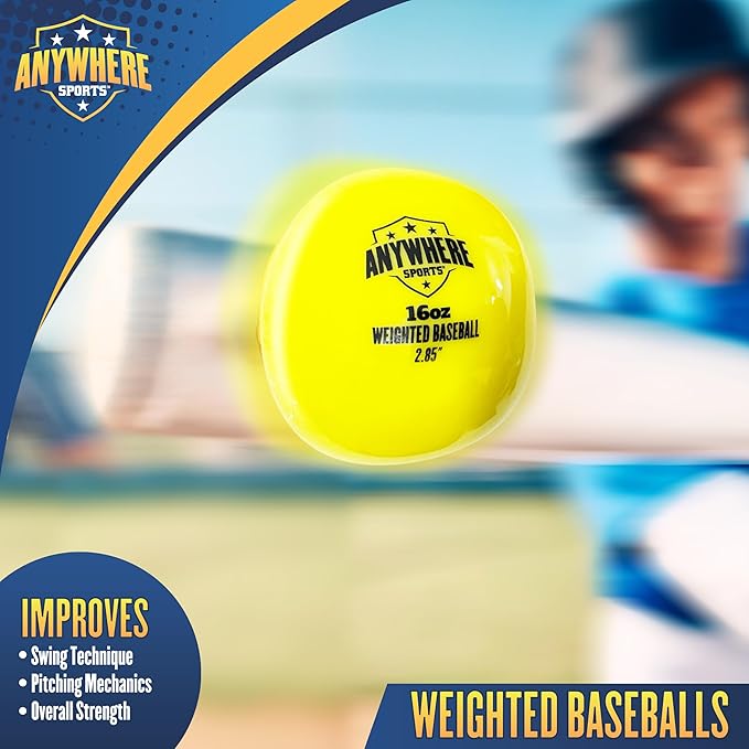 Weighted 16 oz Training Baseballs - Hitting & Pitching for All Skill Levels - Improve Power and Mechanics with Weighted Baseball Training Balls, 2.85” Diameter