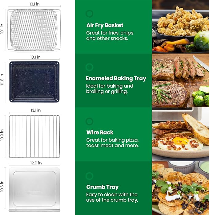 Infrared Heating Air Fryer Toaster Oven, Extra Large Countertop Convection Oven 10-in-1 Combo, 6-Slice Toast, Enamel Baking Pan Easy Clean with Recipe Book, Black Matte Stainless Steel-FlexoryFit