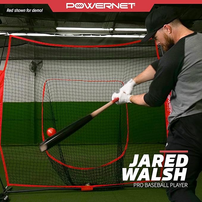 PowerNet Baseball Softball Practice Net 7x7 with Baseball Accessories for Practice Pitching, Batting & Fielding, Ball Caddy, Weighted Baseballs, Tee