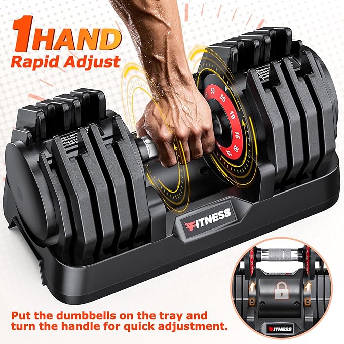 Adjustable Dumbbells Set of 2, 1 Hand Adjustable Weights Dumbbells Set, 5 in 1/10 in 1 Free Dumbbell with Anti-Slip Texture Handle, 25/55/80lb Pair Weight Set For Home Gym Suit both Men and Women-FlexoryFit