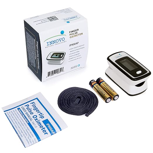 Innovo Deluxe iP900AP Fingertip Pulse Oximeter Blood Oxygen Saturation Monitor with Alarm, Plethysmograph and Perfusion Index-FlexoryFit
