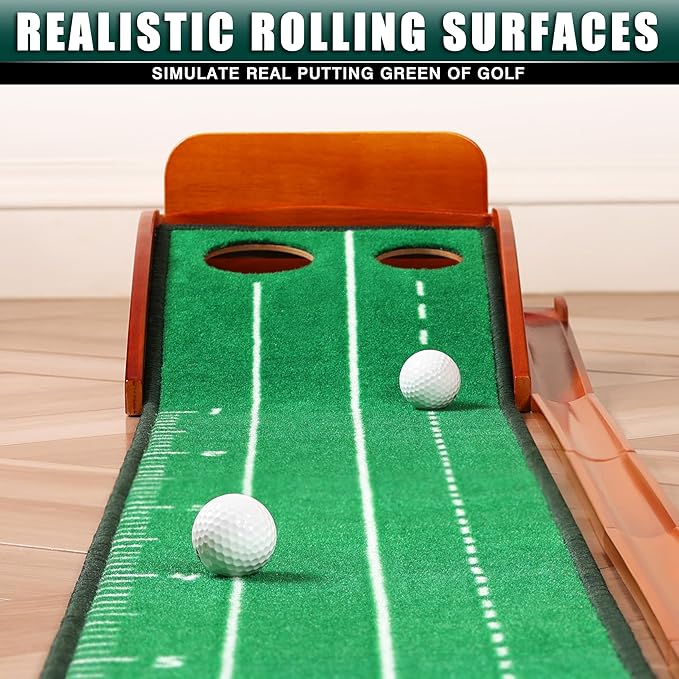CHAMPKEY Dual-Hole Golf Putting Green Indoor with 3 Golf Putting Gates - Improves Putting Accuracy and Skill Levels Golf Putting Mat - Ideal for Indoor and Outdoor Training