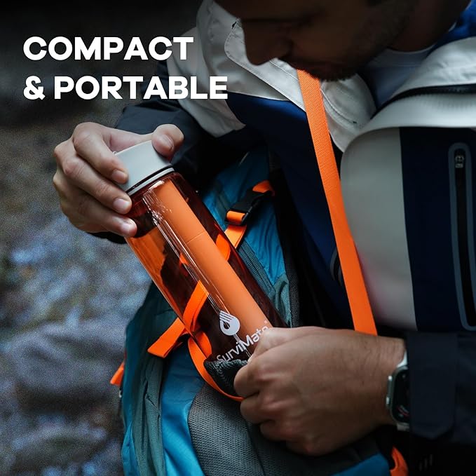SurviMate 5-Stage 0.01μm Ultra-Filtration Filtered Water Bottle, BPA-Free Material, NSF/ANSI 42&372 Certified, Portable Water Filter Bottle for Survival, Camping, Hiking, and Emergency Use