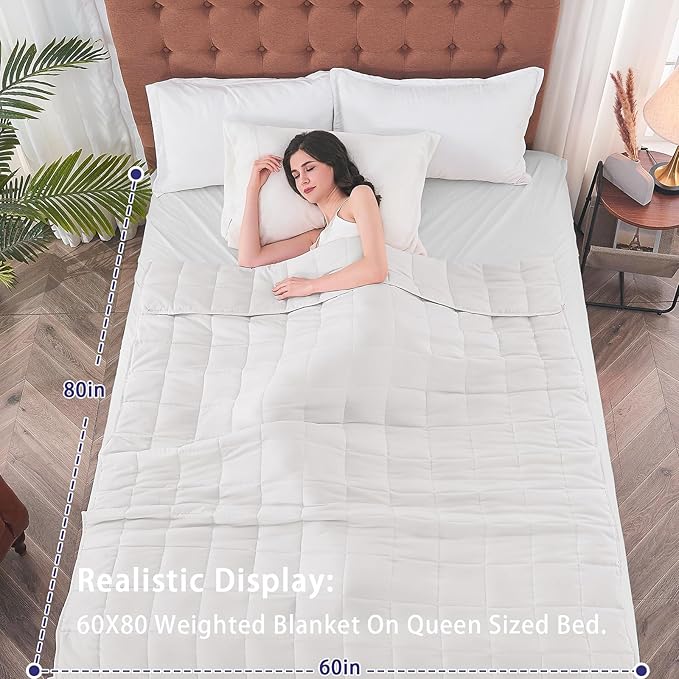 yescool Weighted Blanket for Adults (20 lbs, 60โ x 80โ, White) Cooling Heavy Blanket for Sleeping Perfect for 190-210 lbs, Queen Size Breathable Blanket with Premium Glass Bead, Machine Washable