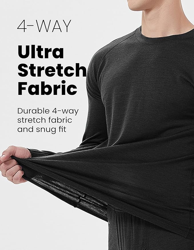 Iguana Mens 100% Merino Wool Base Layer Sets for Ski Lightweight Thermal Underwear-FlexoryFit