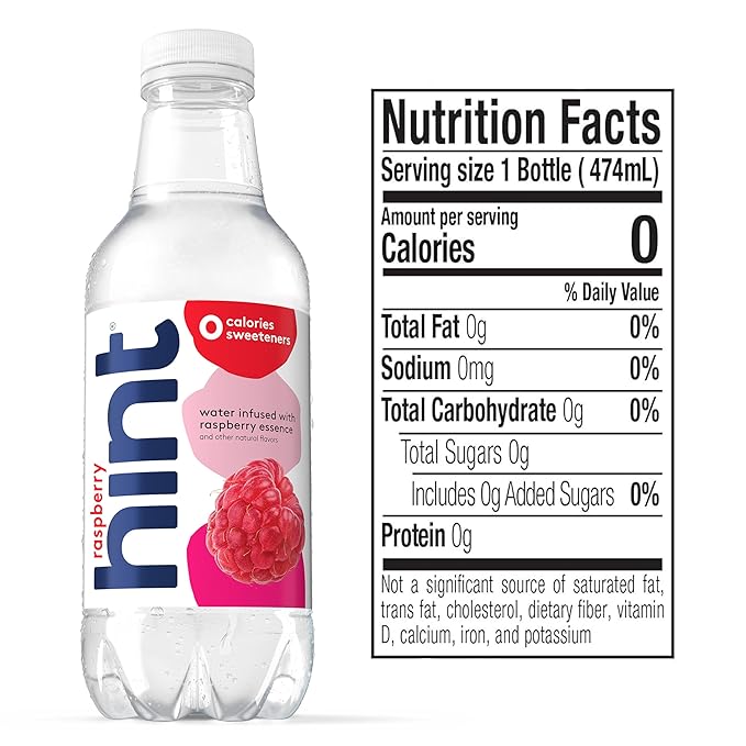 Hint Fruit-Infused Bottled Water, Raspberry - Sugar Free Flavored Water with Zero Calories, Naturally Flavored, and No Artificial Sweeteners - 16 Fl Oz (Pack of 12)-FlexoryFit