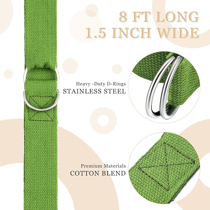 6 Pcs Yoga Strap for Stretching 8 Ft Yoga Exercise Adjustable Straps Bands with Safe Adjustable D Ring Buckle for Pilates Gym Workouts Fitness Improves Sitting Posture-FlexoryFit