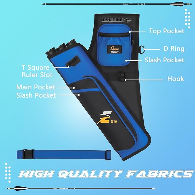 SUNYA Archery Hip Quiver for Arrows. Includes 3 Tubes Arrow Holder, Accessories Pockets and Waist Belt. Fit for Compound and Recurve Bow Practice.