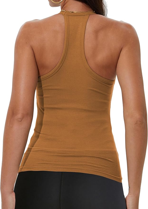 iGENJUN Workout Tops for Women Racerback Basic Tank Summer 2025 Camisole V Neck Slim Fit Ribbed Sleeveless-FlexoryFit