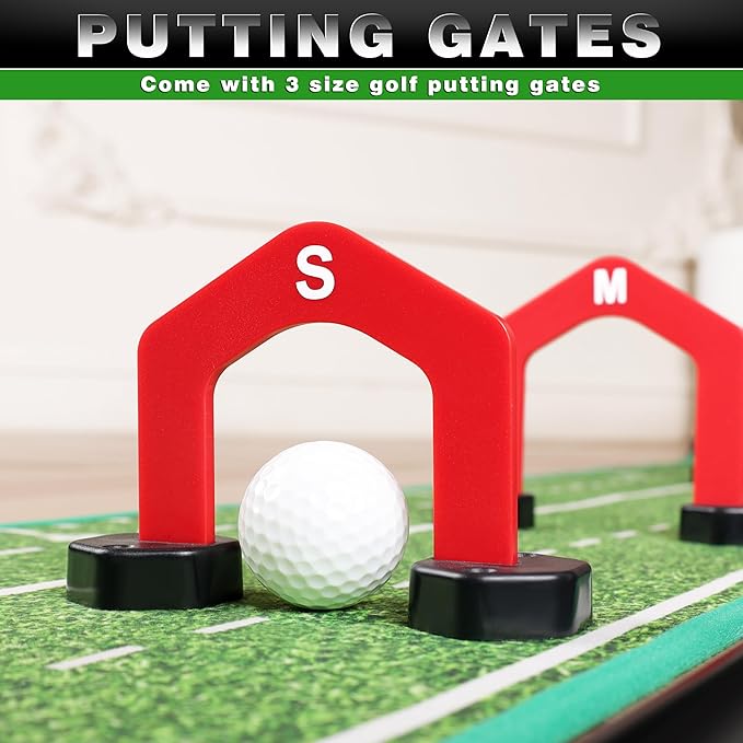 CHAMPKEY Dual-Hole Golf Putting Green Indoor with 3 Golf Putting Gates - Improves Putting Accuracy and Skill Levels Golf Putting Mat - Ideal for Indoor and Outdoor Training