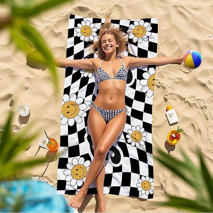 JML Personalized Beach Towel with Name, Custom Flower Beach Towel, Customized Microfiber Pool Towel, Quick Dry & Absorbent Swim Towel for Adult,Mother's Day, Birthday, Summer Holiday,Vacation-FlexoryFit