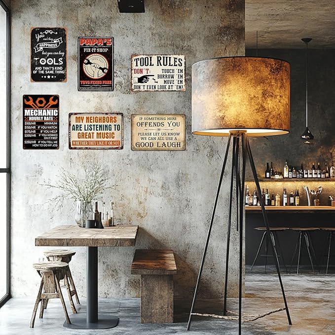 Garage Signs Metal Wall Decor - Vintage Tool Rule Metal Tin Signs for Men, Funny Shop Accessories Bar Decoration for Man Cave 8x12 Inch-FlexoryFit