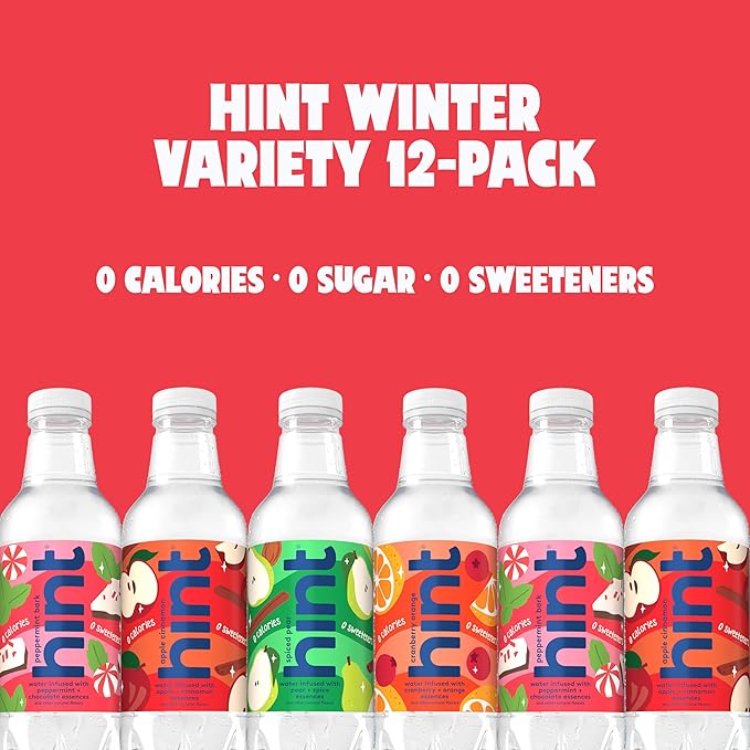 Hint Fruit-Infused Bottled Water, Winter Variety Pack - Sugar Free Flavored Water with Zero Calories, Naturally Flavored, and No Artificial Sweeteners - 16 Fl Oz (Pack of 12)-FlexoryFit