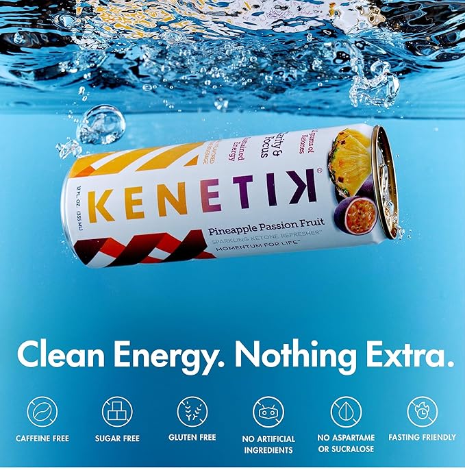 KENETIK Nootropic Ketone Drink, Ketones for Energy & Focus, Caffeine & Sugar Free, High Performance D-BHB Ketone Mix, Fuel w/Zero Crash or Jitters, Ready to Drink - Pineapple Passionfruit 12 Pk-FlexoryFit