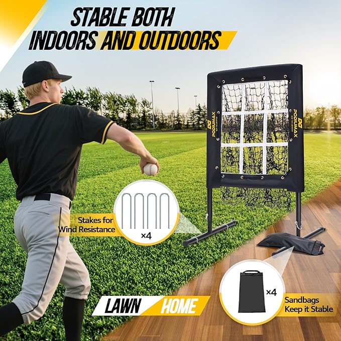 PodiuMax Baseball Pitching Net, 9 Hole Pitching Net with Strike Zone, 5 Adjustable Heights Baseball Throwing Net for All Ages, Heavey Duty Solo Trainer with Carry Bag for Backyard Practice