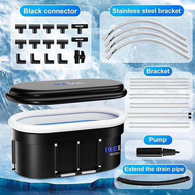 Upgraded 175 Gal XXL Large Oval Ice Bath with Air Ring, Multi-Layered Portable Cold Plunge Tub for Athletes, Foldable & Inflatable Cold Tub Recovery at Home, Outdoors,Gym Use Bathtubs.