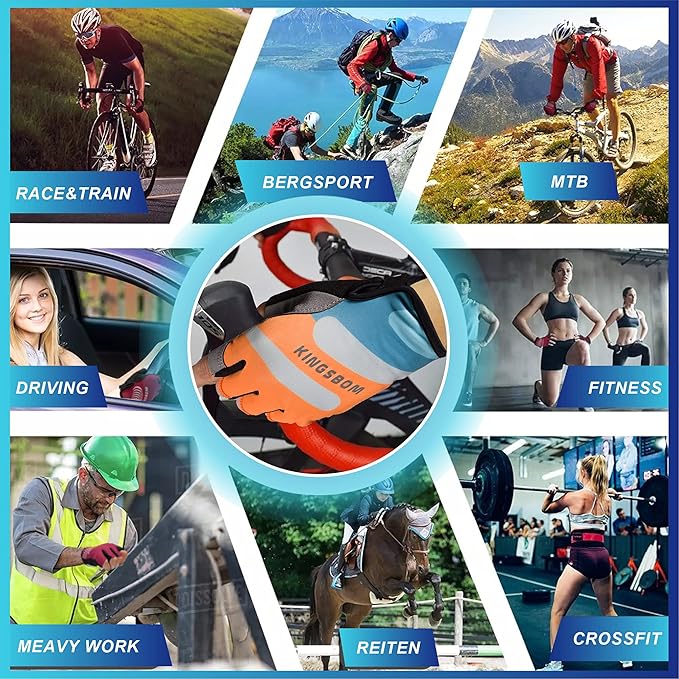KINGSBOM Breathable Cycling Gloves, Shock-Absorbing Bike Gloves with Light Silicone Gel Pad, Anti-Slip Bicycle Gloves for Men and Women-FlexoryFit
