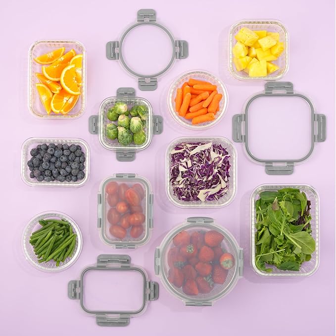 JoyJolt 24pc Borosilicate Glass Storage Containers with Lids | 12 Airtight/Freezer Safe Food Storage Containers for Pantry and Kitchen | Meal Prep Container for Lunch | Glass Tupperware Set-FlexoryFit