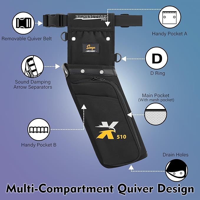 SUNYA X510 Field & Competition Hip Arrow Quiver | 3-Slot Noise-Free Archery Quiver with Sturdy Storage System (42x18cm)