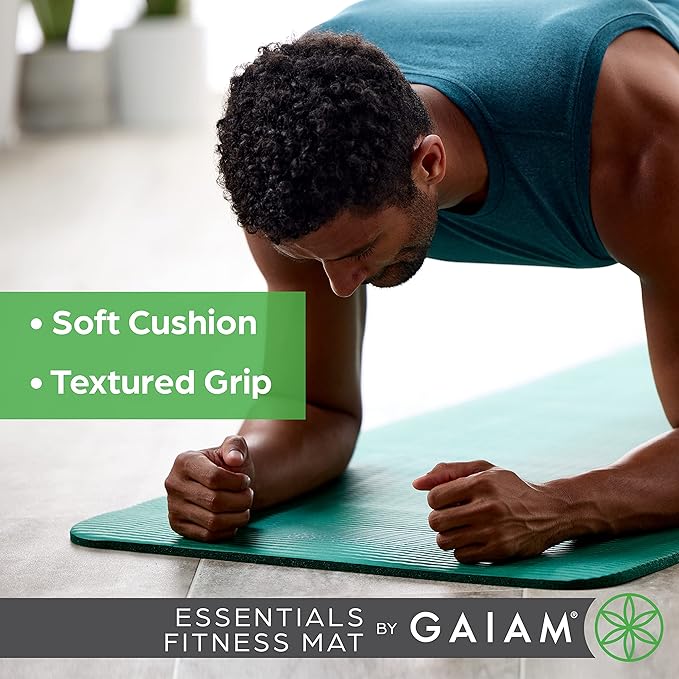 Gaiam Essentials Thick Yoga Mat Fitness & Exercise Mat with Easy-Cinch Yoga Mat Carrier Strap, 72"L x 24"W x 2/5 Inch Thick-FlexoryFit